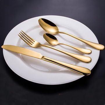 Stainless Steel Golden Western Food Dinnerware Cutlery Fork Knife &amp; Spoons Tableware Set