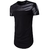 COTTORY Men's Spell Leather Hipster Hip Hop T Shirt