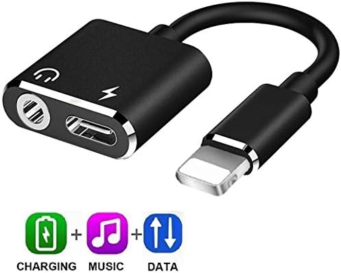 Headphone Adapter for iPhone X/XS/XS MAX/XR/8/ 8Plus/ 7/7 Plus Aux Headset Jack Dongle Splitter Adaptor Mini Earphone Convertor 2 in 1 Accessories Cables Call Charge Music Wire Control - Blackout