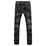 Aiyino Men's Slim Zipper Biker Jeans Moto Denim Pants (US 40, grey)
