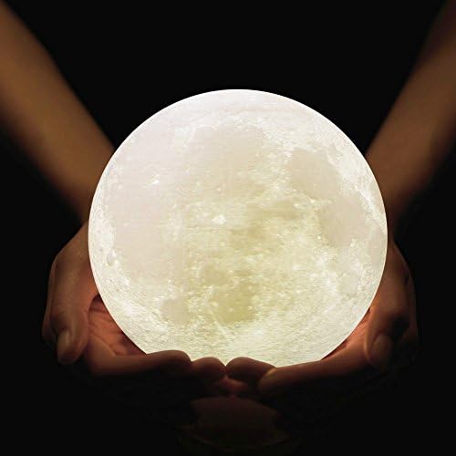 SIKEMAI 5.9 inch Moon Lamp - 3D Printing Moon Rechargeable Lighted Night Light, Warm and Cool White Dimmable Touch Control Lighting For Kids' Room Decoration, With USB Charging and Wooden Stand