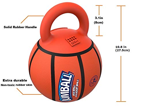 Gigwi JUMBALL Dog Tug and Dog Ball Toss Interactive Toy Dog Basketball Ball with Handle Dog Toy Diameter 8 Inches, Excercise Ball for Large Dogs But not Aggressive Chewers - Thumbnail 4