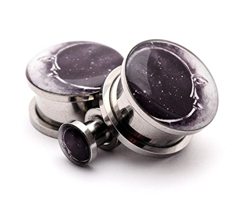Screw on Plugs - Moon Style 2 Picture Plugs - Sold As a Pair (0g (8mm))