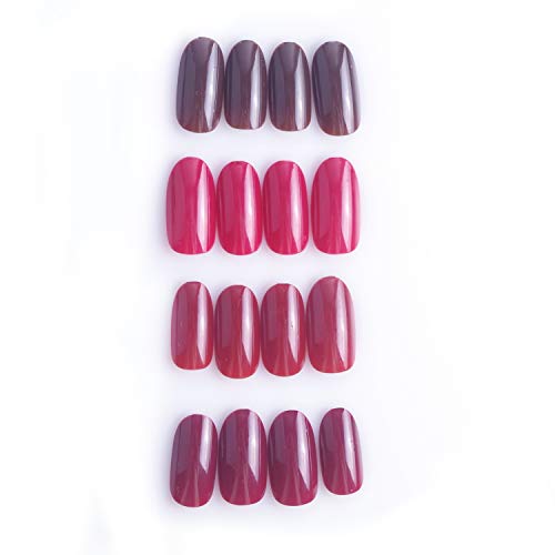 Siusio 96 Pcs Colorful Fake Nails, 4 Pack Ruby Red Full Cover Oval Medium UV Top Coat Artificial Acrylic Nails - Brilliant [No Glue Included] - Thumbnail 6