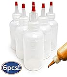Bastex 6 Pack 4 Ounce Plastic Squeeze Bottles with Caps and Measurements. Small Mini Squeeze Bottle for Arts and Crafts, Paint, Icing, Liquids, Condiment, Glue. Sauces and More