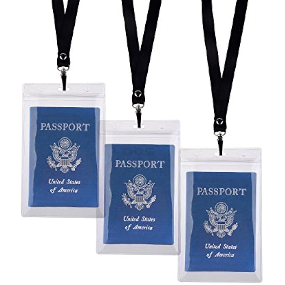 Neck Lanyards (3 Pack) With Large Passport Holder (6 X 4 Inch
