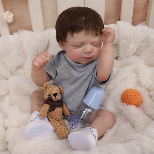 Brastoy Bebê Reborn Boneca de Silicone Menino Realista Pintado Original 48cm (Menino Bebê Dormindo)