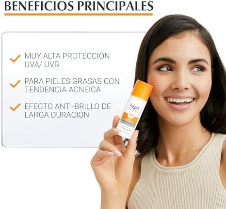 Sun Gel Crema Oil Control Dry Touch FPS 50+ (50 ml), protección solar facial 50+ con filtros UVA/UVB, crema solar para piel grasa y propensa al acné, crema de sol con textura ultraligera