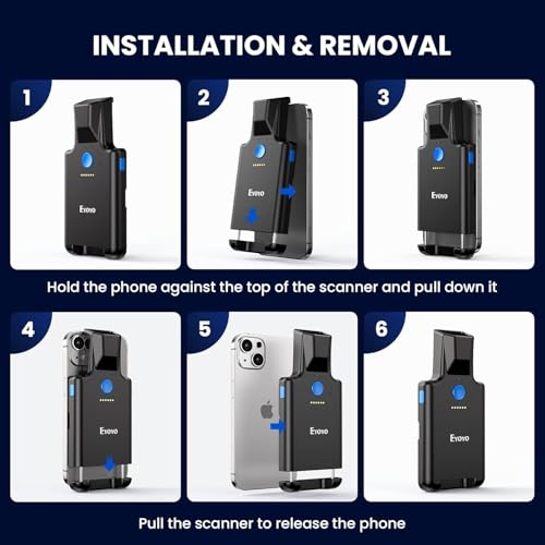 Eyoyo 2D Backclip Bluetooth Barcode Scanner, Phone Barcode Scanner with Back Clip, QR 1D Wireless Code Scanner with 1600mAh Battery Works with Android, iOS, iPhone