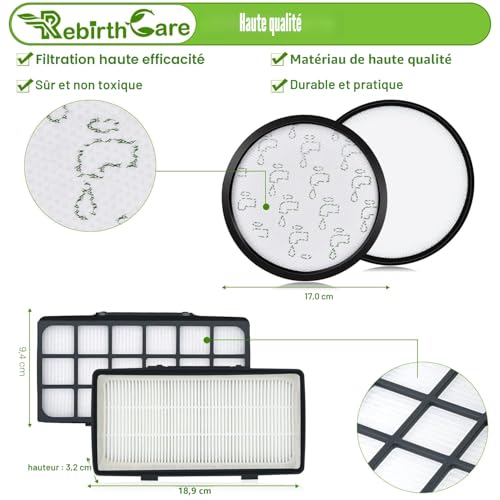 Rebirthcare ZR006001 Vacuum Cleaner Filters for Rowenta X-Trem Power Cyclonic/Silence Force Cyclonic RO69xx RO72xx RO6924EA RO6931EA RO7266EA RO7260EA RO7212EA Filter Accessories