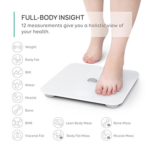 eufy Smart Scale with Bluetooth 4.0, Large LED Display, Weight/Body Fat/BMI/Fitness Body Composition Analysis, Auto On/Off, Auto Zeroing, Tempered Glass Surface, White, lbs/kg/st Units