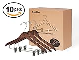 Topline Classic Wood Shirt Hangers with Clips - Mahogany Finish (10-Pack)