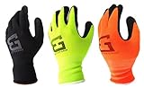 Better Grip Ultra-Thin BGSL1-9 Nylon Sandy Latex Coated Work Gloves, 4 Pairs/ Pack (Large, Hi-Vis Lime)