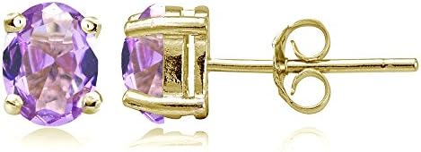 Yellow Gold Flashed Sterling Silver Simulated Gemstone 7x5mm Oval Stud Earrings