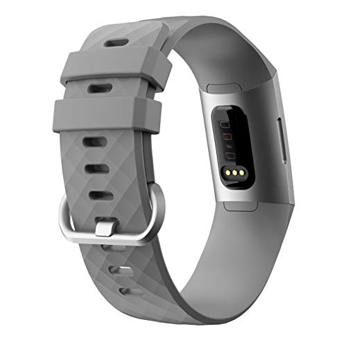 MoreToys Compatible Fitbit Charge 3 Band, Silicone Replacement Accessory Sport Wristband Watch Strap Bracelet Fitbit Charge 3 Fitness Tracker (Gray)