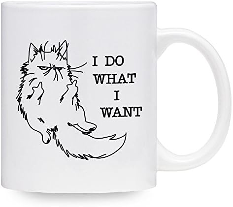 Funny Cat Coffee Mug - I Do What I Want Middle Fingers Up - Hilarious Cat Lover Gift (11 oz.)