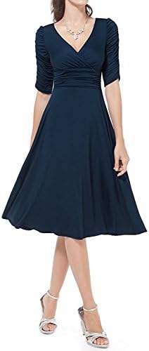 Aamikast 3/4 Sleeve Ruched Empire Waist Cute V-Neck Casual Cocktail Dress for Women