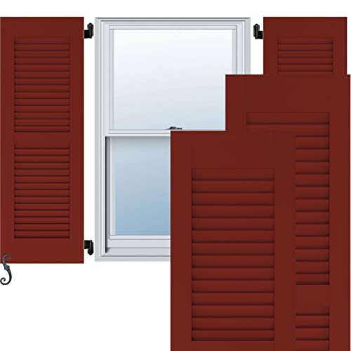 12″W x 40″H Americraft Two Equal Louver Exterior Real Wood Shutters (Per Pair), Pepper Red