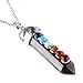 BEADNOVA 7 Chakra Natural Amethyst Gemstone Necklace Hexagonal Healing Crystal Pendant Necklace Stainless Steel Chain 18