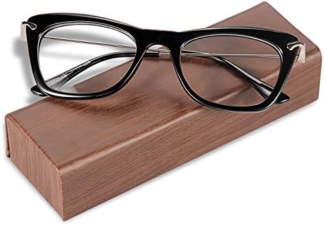 SUASI Womens Vintage Cateye Metal Eyewear with Clear Lens Eyeglasses 9331 (black, clear lens)