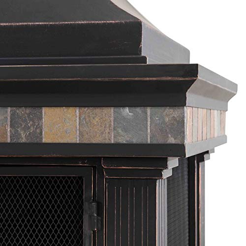 Outdoor Fireplace Brownston Steel Wood Burning Weather Resistant Fireplace with Log Grate and Fire Poker