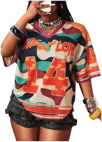 QYZ-Top Women's Number 14 Mesh Jersey Shirt Camouflage Color Block