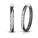 Sterling Silver Diamond-cut Engraved Oval Flat Black Hoop Earring (1.2 Inch)