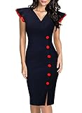 Miusol Women's Buiness Navy Style Deep-V Neck Vintage Bodycon Pencil Dress