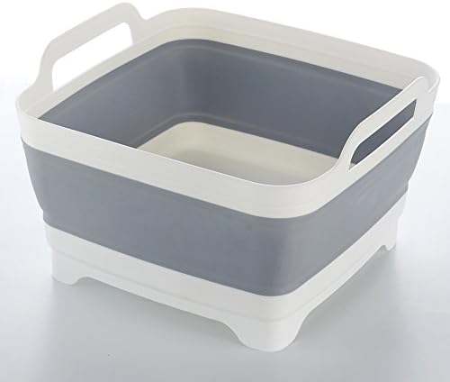 Attac Foldable Sink Folding Fishing Outdoors Hiking Collapsible Water Carrier Silicone Camping Caravan, Gray/White