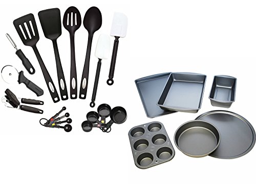 Farberware Classic 17-Piece Kitchen Tool and Gadget Set and BakerEze 6-Piece Non-stick Bakeware Set, Bundle