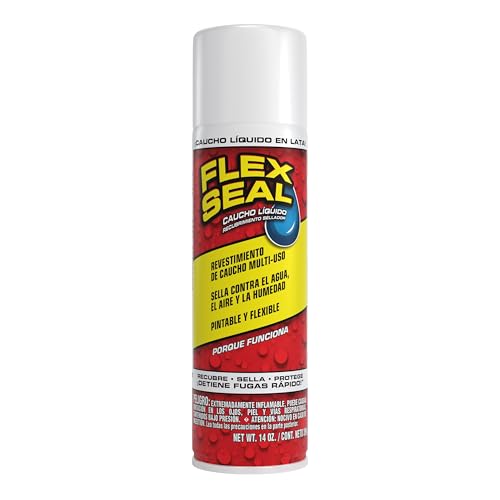 FLEX SEAL Recubrimiento Sellador de Caucho en Aerosol Impermeable Pintable Sella Fugas Agua/Aire/Humedad Parcha Agujeros Techos Canaletas Grietas DIY Pro Auto Interior/Exterior, Blanco, 14 oz (396 g)