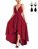 WAEKIYTL Women Sexy V Neck Asymmetrical Dress Formal Cocktail Prom Swallowtail,Red,Small