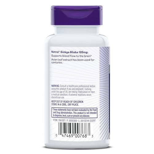 NATROL BRAIN HEALTH GINKGO BILOBA 120MG, DIETARY SUPPLEMENT FOR BRAIN HEALTH AND MEMORY SUPPORT, 60 CAPSULES, 60 DAY SUPPLY