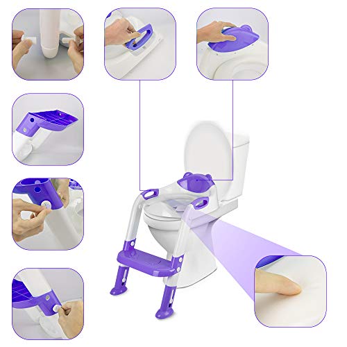 PITAYA Potty Training Seat with Step Stool Ladder,Comfortable Safe Potty Seat with Anti-Slip Pads Ladder ,Potty Training Toilet for Kids Boys Girls Toddlers,with Potty Training Champion Card(Purple) - Thumbnail 4