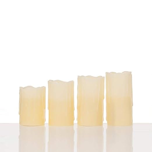 4er LED Echtwachskerzen mit Timer und Fernbedieung - 4 oder 6 Stunden Timerfunktion - Weiß, Elfenbein, Beige, Creme (Creme)