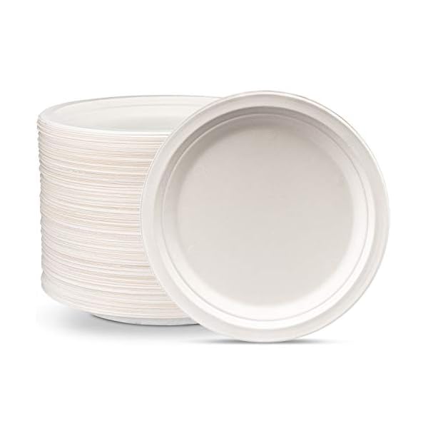 Comfy Package 100% Compostable 9 Inch Heavy-Duty Plates [125 Pack] Eco-Friendly Disposable Sugarcane Paper Plates
