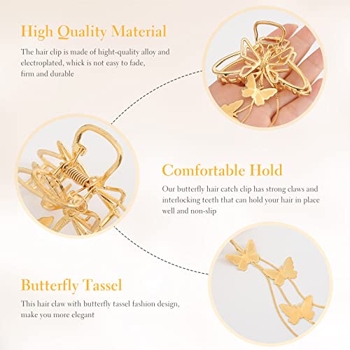 4 PCS Butterfly Hair Clips, Butterfly Metal Non-slip Hair Clip, Gold Hair Claw Clips, Tassel Hair Clip, Hair Clips for Thick Hair, Hair Jaw Clips for Women Girls, Hair Accessories for Women