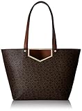 Calvin Klein Monogram Cut Out Hardware Tote, Rown/Khk/Luggage Saffiano