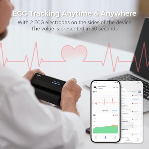 CheckMe BP2 Connect Arm Blood Pressure Monitor with ECG, 3 Consecutive Measurements, AI Analysis Report, Bluetooth and WiFi, Pulse Meter, Unlimited Data Management in APP