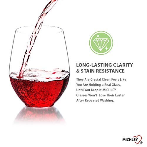 image for MICHLEY Stemless Red and White Wine Glasses 16oz, Unbreakable Tritan P