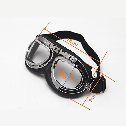 E-Bro Vintage Motorcycle Goggles, Anti-UV Adjustable Motorcycle Glasses Motocross Pilot Scooter Harley Goggles (Clear)