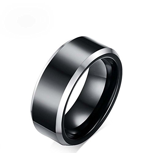 Classic Black High Polished Black Tungsten Steel Ring Mens Wedding Band Ring 8mm Width Size 10