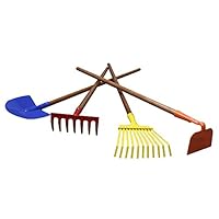  Arcadius Garden Kids Garden Tools Set, 7/8" x 30"- Rake, Spade, Hoe and Leaf Rake, 4-Piece 