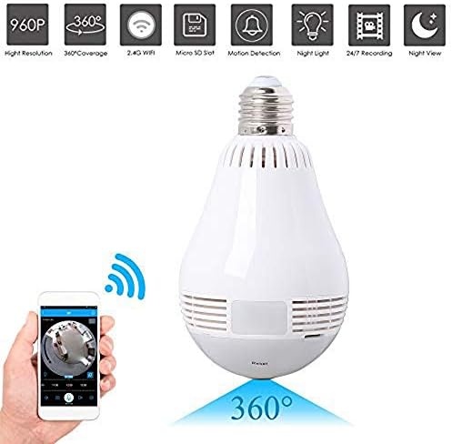 IP Camera Wireless Wifi, HD 960P Security Camera with 360° Light Bulb, Security Surveillance Network Pet/Baby Monitor Support Night Version& Clear Two-Way Audio