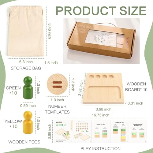 AM ANNA Wooden Counting Peg Board - Kindergarten Math Operation Number Toy for Toddlers - Montessori Educational Gift for 2-4 Year Old Boys and Girls