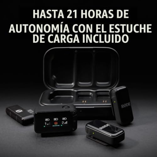 Wireless Micro - Kit de micrófono inalámbrico Compacto para cámara, Dos micrófonos con Receptor de cámara, Receptor para Smartphone y Estuche de Carga para creación de Contenido - USB-C, Negro