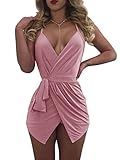 TOB Women's Sexy Spaghetti Backless Wrap Front Short Jumpsuits Romper Pink Large