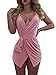 TOB Women's Sexy Spaghetti Backless Wrap Front Short Jumpsuits Romper Pink Large