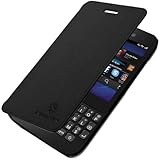Nilkin Thin Side Flip Leather Cover Case with Free Screen Protector for Blackberry Q5 - Retail Packaging - Black