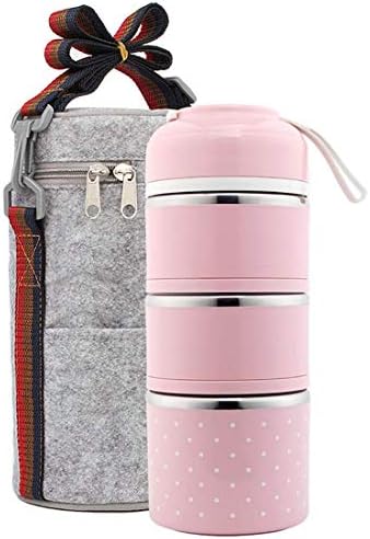 YANWEThermal Insulated Food Jar, Stainless Steel Lunch Box with Insulated Lunch Bag, Portable Bento Lunch Box with Handle,Suitable for children adults,Pink